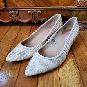Isaac Mizrahi Woven Leather Kitten Heels Almond